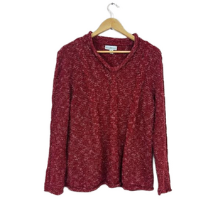 WindiRiver Red Dapple Cable Knit Pullover Sweater Womens Sz XL Boho Hippie Cozy